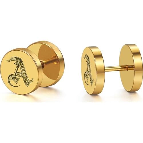 10mm Men Women Barbell Punk Gothic Stainless Steel Letter Studs Earrings Small Tiny Alphabet Name Earrings Jewelry DKE205