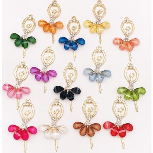 10pcs/lot Alloy Ballet Dance Girl Rhinestone Buttons Pendant Jewelry Earrings Choker Hair DIY Jewelry Accessories