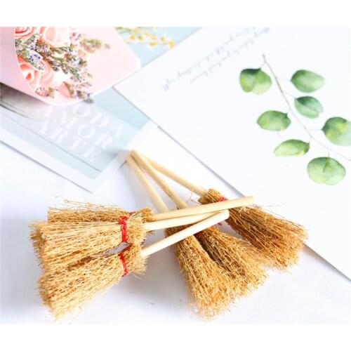 12Pcs Mini Witch Broom Halloween Hanging Decorations Wood Straw Brooms Costume Props Halloween Party Decor Dollhouse Accessories