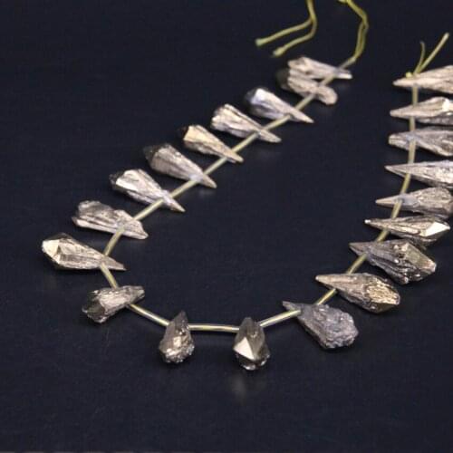 15.5"strand Gold Titanium Raw Crystal Quartz Top Drilled Point Beads,Natural Crystal Nugget Graduated Pendants DIY Jewelry