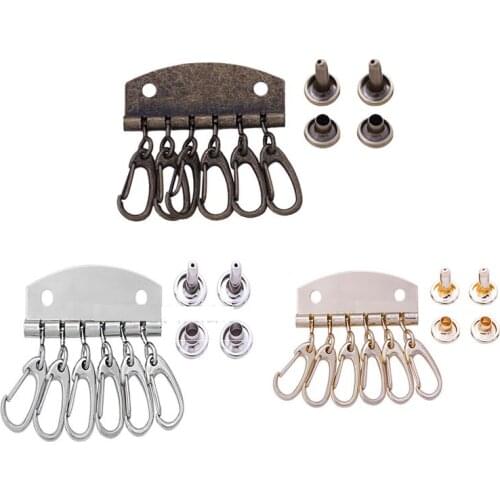 2PCS Sewing Metalware Key Row Ring Holder Handmade Fabric Leather Accessories 6 Hole Silver Bronze DIY Chain