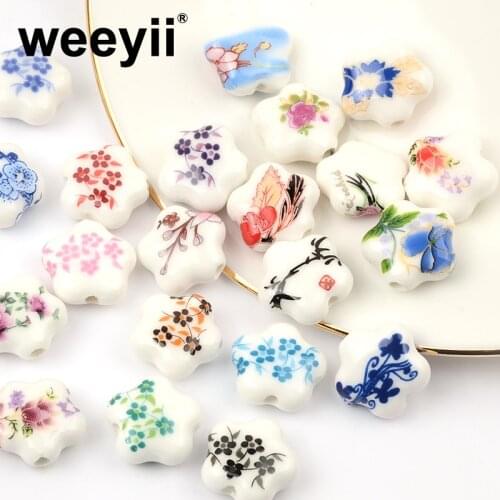 20pcs/lot 15mm Flower Ceramic Beads Porcelain Beads Fit Necklace Bracelets DIY Spacer Beads For Jewelry Making