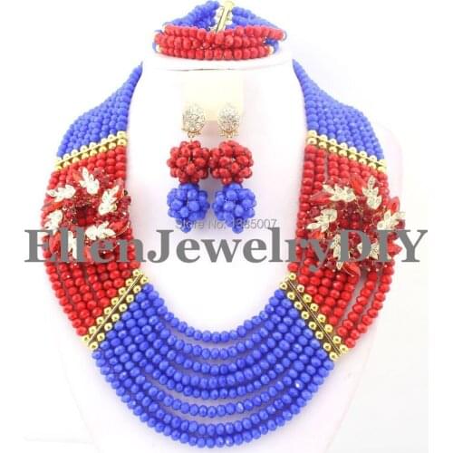 2017 Indian African Beads Jewelry Set Nigerian wedding bridal dubai Crystal Beads women statement Necklace Set W8025