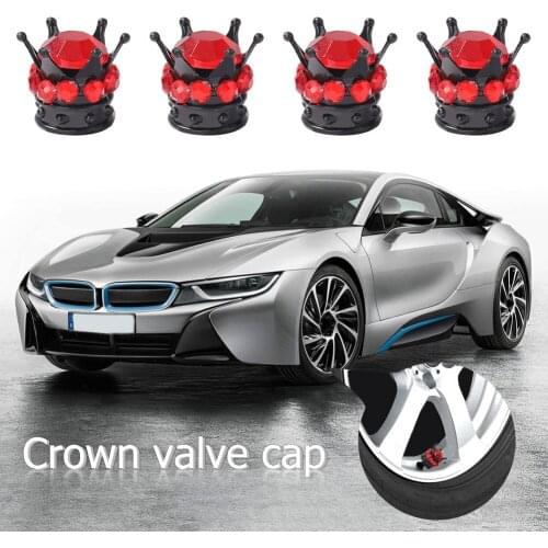 4pcs Universal Car Styling Bling Rhinestone Crown Wheel Tire Valve Caps Copper Core Auto Truck Tyre Rim Stem Dust Air Cover