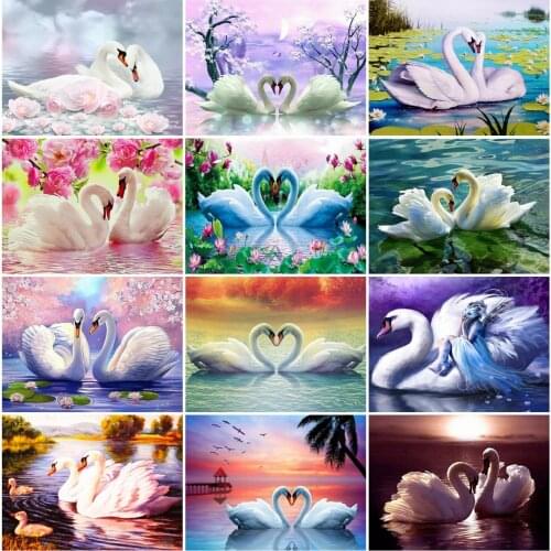 AZQSD Diamond Painting Swan Cross Stitch Kits Rhinestones Handmade Diamond Art Embroidery Animal Mosaic Home Decoration Gift