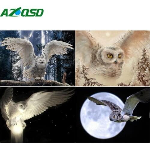AZQSD Full Square Diamond Painting Owl Cross Stitch Picture Of Rhinestones Diamond Embroidery Animals Mosaic Home Decor
