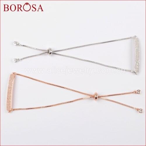 BOROSA Handmade Bracelet,CZ Micro Pave Cubic Zircon Rectangle Bar Drusy Connector 10'' Adjustable Box Chain Bracelet WX646