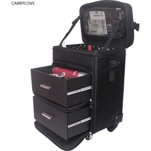 CARRYLOVE Trolley Cosmetic case Rolling Luggage bag on wheels,ladies Nails Makeup Toolbox,Beauty Tattoo Salons Trolley Suitcase