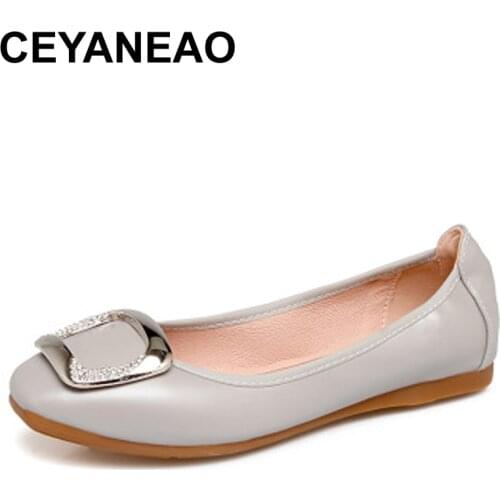 CEYANEAO 2020 good quality faux leather; womens fashion; Foldable Buckle Loafers For Women Flats on Flat Shoes for Spring