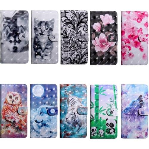Case For Samsung A10 A20 A30 A40 A50 A70 M10 M20 M30 3D Leather Wallet Bling Panda Owl Lace Wolf Card Slot ID Flip Cover 60PCS
