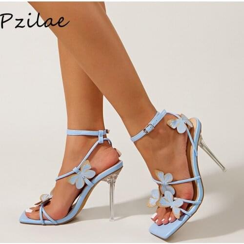Pzilae Black Women Sandals Shoes Sexy Crystal High Heels Sandals Summer Dress Shoes Ankle Buckle Strap Female Party Pumps 41 42