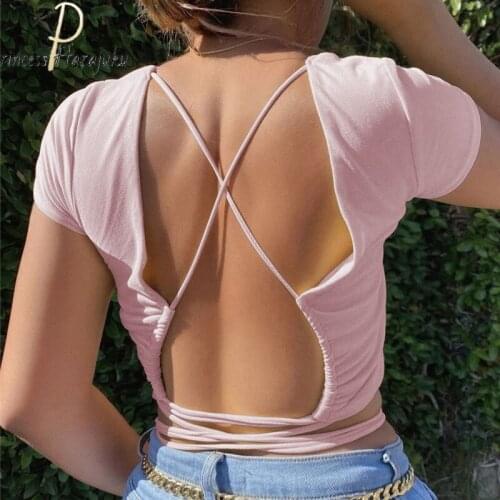 Black Backless Open Summer Women Sexy Party Hollow Out Fitness Tops Camisoles Sleeveless Short Streetwear Lace Up New Crop Tops