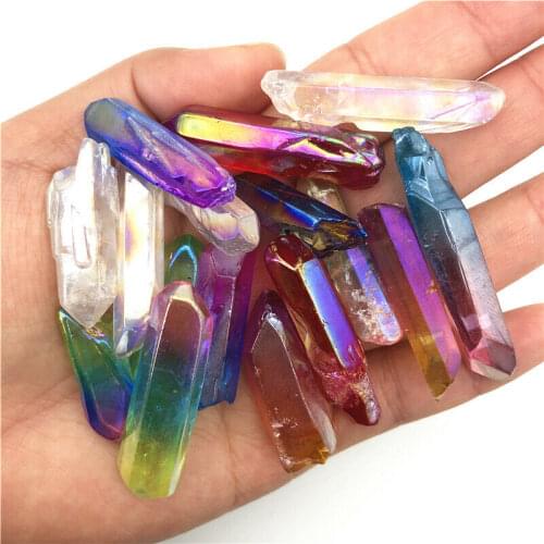 Colorful Titanium Aura Lemurian Seed Quartz Crystal Stone Point Specimen Elecrtoplated Crystals Decoration Crafts Stones 100g