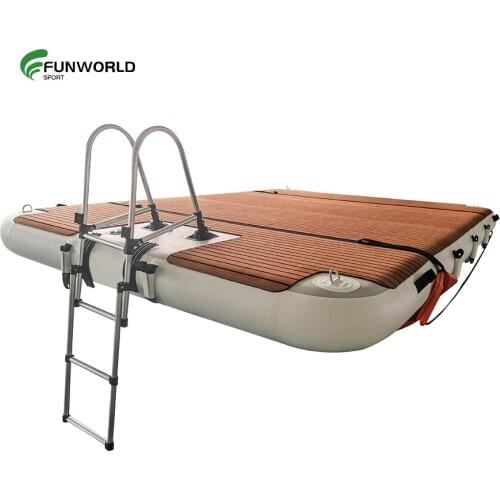 FUNWORLD EVA water floating leisure platform inflatable fishing floating island inflatable dock with ladder