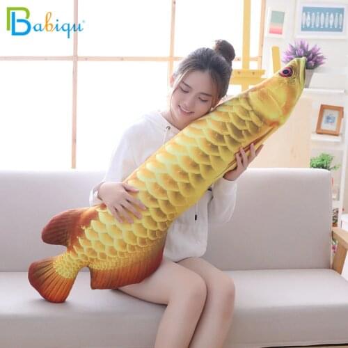 Babiqu 1pc 70/90cm 3D Simulation Cute Gold Arowana Plush Toy Stuffed Cartoon Animal Fish Pillow Gold Fish Pillow Kids Funny Gift
