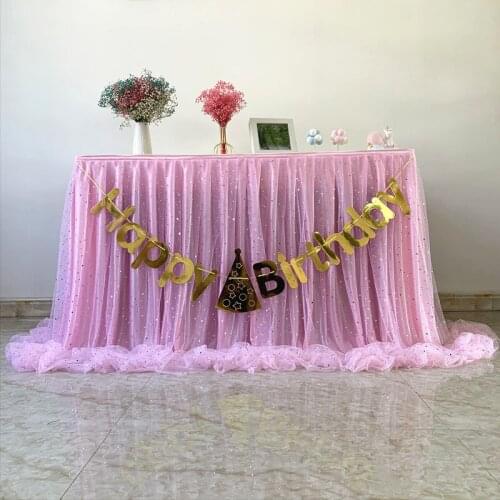 Customized Tutu Table Skirts for Wedding Party Home Tablecloth Sequins Stars Layered Skirt for Christmas Table Decor