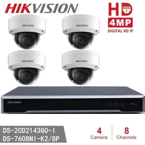 Hikvision 8MP Resolution Recording NVR DS-7608NI-K2/8P + 4pcs Hikvision DS-2CD2143G0-I 4MP IP Camera Surveillance Camera H.265