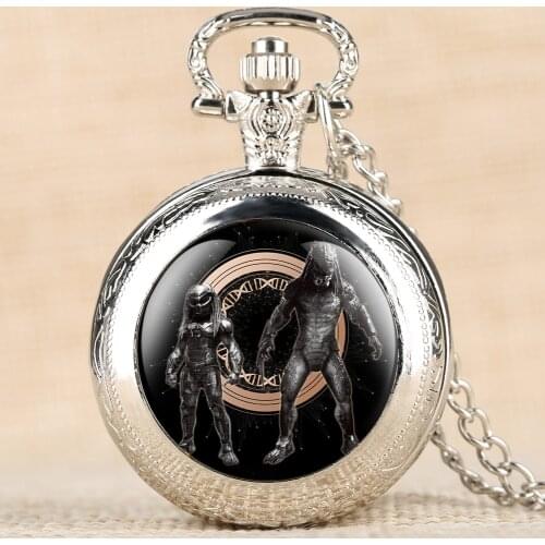 Newest Movie Theme Predator Retro Pocket Watch Alien Patterns Quartz Pocket Watch Pendant Clock Necklace Chain for Men Women