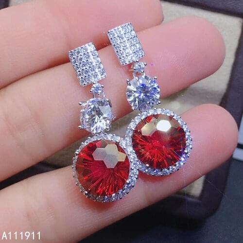 KJJEAXCMY fine jewelry 925 sterling silver inlaid natural red Topaz female luxurious earrings support detection trendy