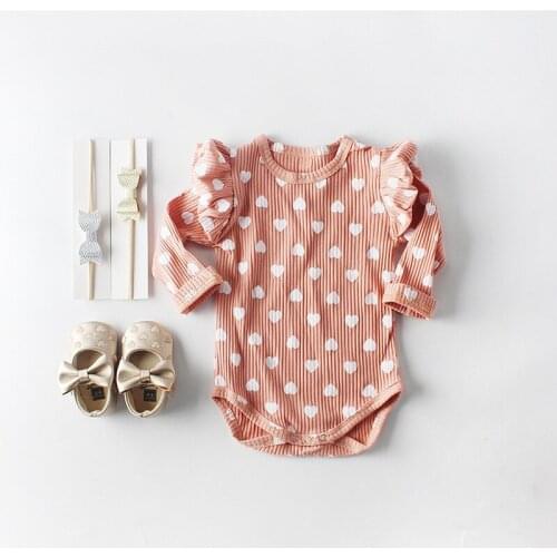 Newborn Baby Girl Romper Infant Knitted Love Jumpsuit Spring Autumn Toddler Clothes Cotton Long Sleeve Ruffles Rompers Outfits