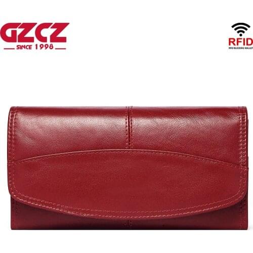 GZCZ 2020 Cowhide Leather Long Womens Wallet Female Purses Fashion Lady Coin Purse Card Holder Wallets Female Clutch Money Bag