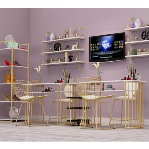 Golden Marble Nail Table and Chair Single Double Table Manicure Table Nail Shop Table and Chair Set Combination