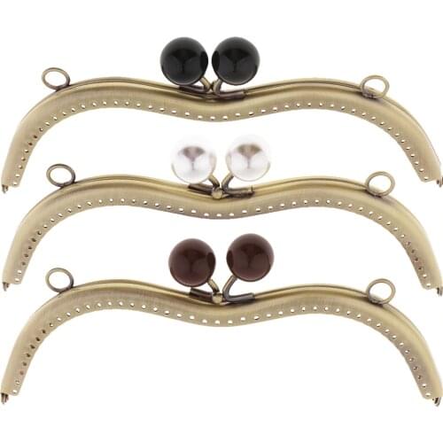 1PC Vintage Metal Frame For Purse Bag Sewing Bronze Tone with Pearl Ball Clasp Metal Kiss Clasp Lock Bag Accessories 19cm