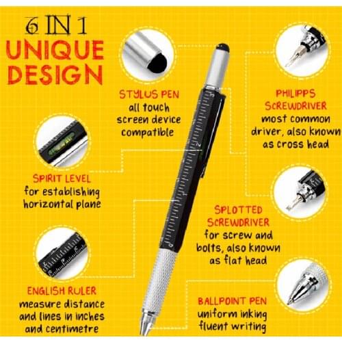 Gift Tool Pen 6 in 1 Multitool Tech Pen with Ruler Levelgauge Ball Pen Touch Screen Unique Gifts for Men canetas esferográficas