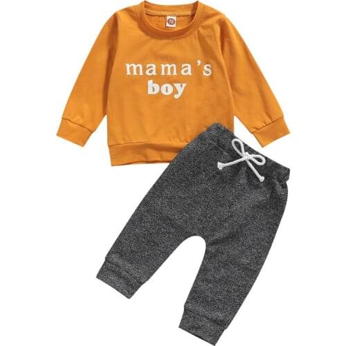 2021 0-3Y Casual Kids Baby Autumn Clothes MAMA BOY Letter Print Long Sleeve Sweatshirt+Solid Harem Pants Outfits 2pcs Set