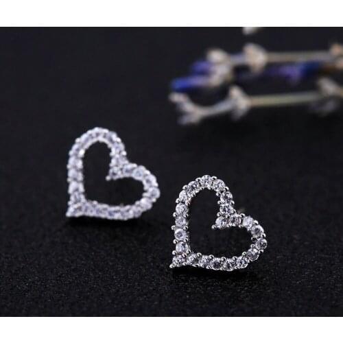 Trendy Love Silver Needle Earrings Zircon Heart-shaped Stud Earrings Trinket Cubic Zircon Wedding Party Stud Earrings for Women