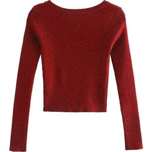 New Women Vintage Square Collar Short Slimming Sweater Female Basic Long Sleeve Knitting Pullover Casual Tops SA835