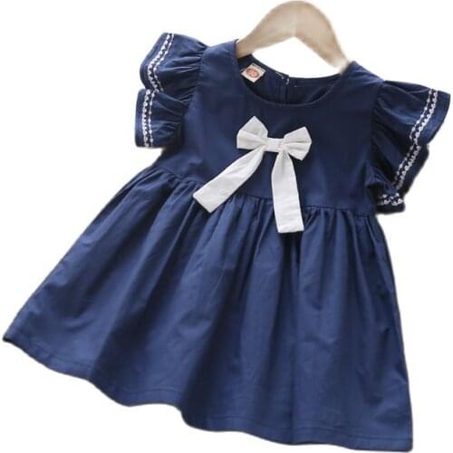Baby Girl Princess Elegant Dress Summer School Style Shorts Sleeve Bow Ruffles Costume Kids Clothes Cute Children Party Vestidos