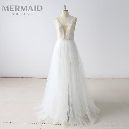 Backless beach outdoor lace boho wedding dress