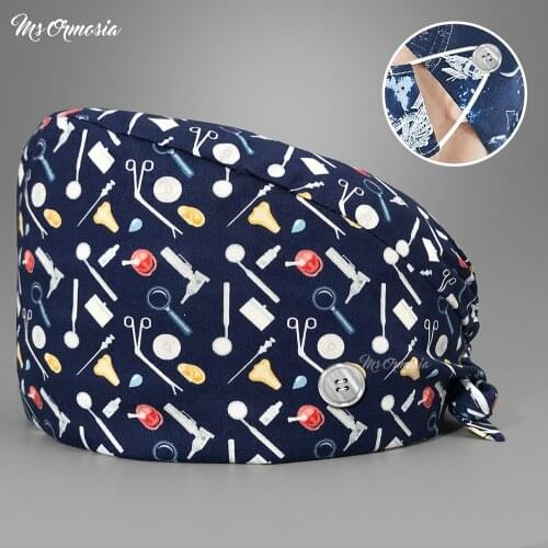 New nursing hat Cotton Printing Surgical Unisex Adjustable Nurse Cap Buckle Elastic Beauty Hats nurse cap Fashion surgery hat