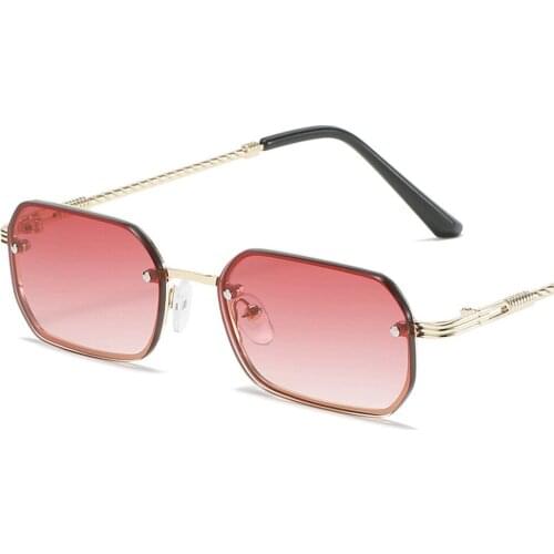 2021 New Frameless Trendy Sunglasses for Women Men Retro Rectangle Rivet Metal Sun Glasses Female Tourism Shopping Okulary UV400