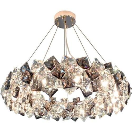 Modern Luxury Chandeliers For Living Room Black And Clear Square Crystal Luminaire Round Fashion Home Lighting Decoration E14