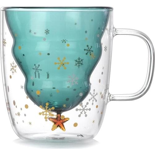 250ml Christmas Tree Star Glass Cup Creative Custom Double Layer High Temperature Mug Double Layer Water Cup For Xmas Decor Gift