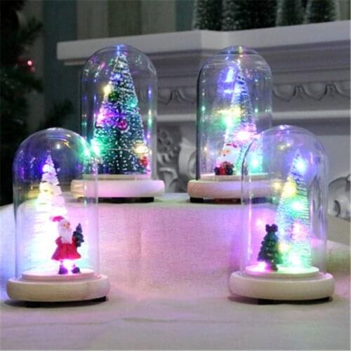 Glowing Mini Christmas Tree Christmas Gift Christmas Decorations Cedar Glass Cover Christmas Tree with Light Home Decoration
