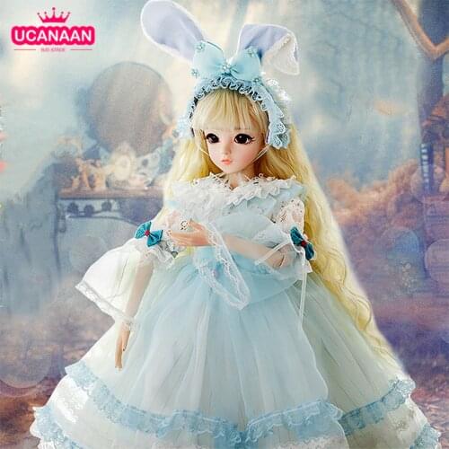 UCanaan 23.6'' 1/3 BJD Doll 18 Ball Joint Doll 60CM Large SD Dolls With Full Outfits Dress Wig Shoes Makeup Girls Dress UP Toys