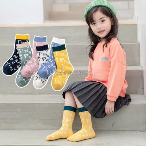 Spring boys cotton socks fashion letter long high socks baby children girls retro multi colors kids child basketball socks