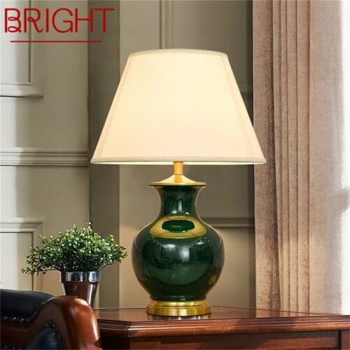 BRIGHT Ceramic Table Lamps Green Luxury Brass Desk Light Fabric for Home Living Room Dining Room Bedroom Office