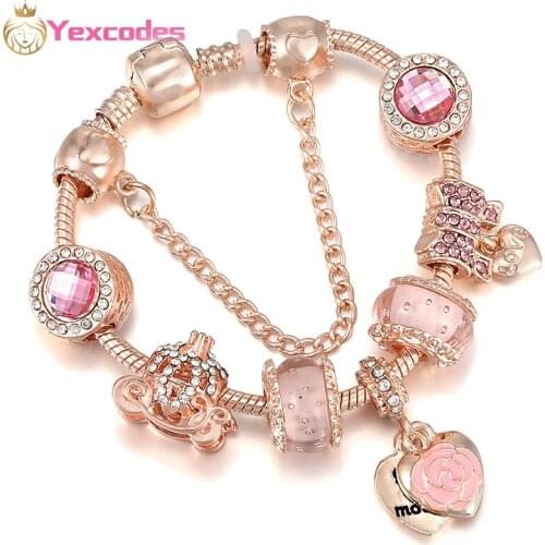 Yexcodes 2021 Rose Charm Bracelet Womens Jewelry DIYHeart network intertwined Beads Fine Bracelet Wife Jewelry Gifts