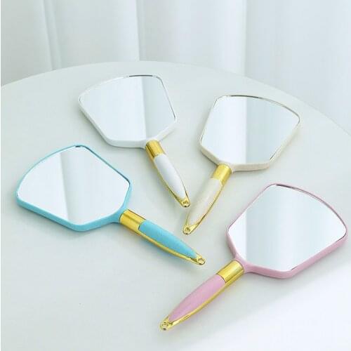 1pc Cute Pink White Plastic Vintage Hand Mirrors Makeup Vanity Mirror Rectangle Hand Hold Cosmetic Mirror with Handle for Gifts