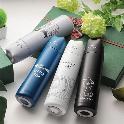 10pcs 500ml 17oz Cute Cat Thermos Cup Vacuum Thermal Mug Flasks Thermos Thermos Double Wall Stainless Steel Trave Water Bottle