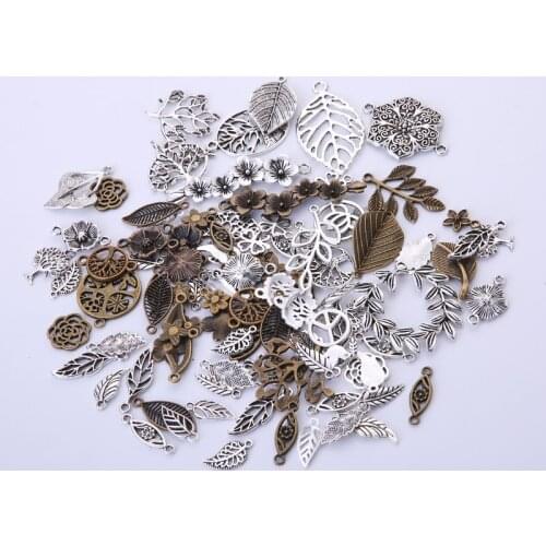 200pcs/bag Retro DIY handmade accessories Metal mixed life tree leaf flower pendant jewelry accessories