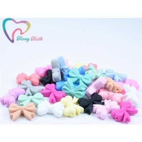 200 PCS Silicone Bow Tie Beads Baby Teether Bead DIY Baby Shower Teething Montessori Sensory Toy Bow-Knot Accessories