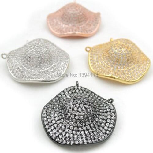 25*25*10mm Micro Pave Clear CZ Undulating Hat Charms Of Double Loops Fit For Making Necklaces Jewelry