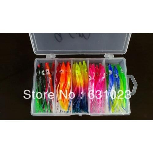 50pcs fishing lure ,soft lure ,squid jigs,octopus lure,9cm, randome colour mixed,packed with a transparent plastic box