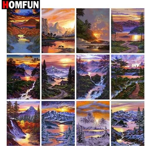 HOMFUN Diy 5d Diamond Painting "Sunset mountains rivers" Cross Stitch Square Round Diamond Embroidery Handwork Rhinestone Art