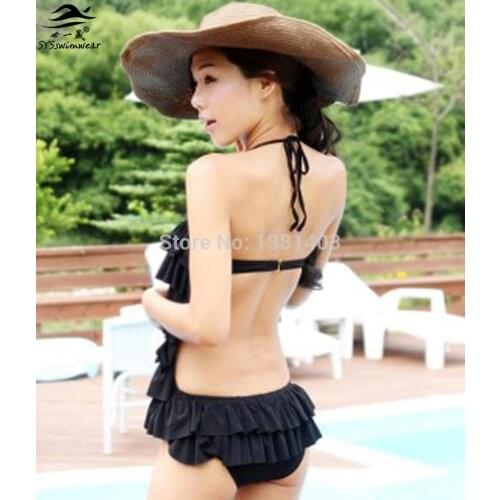 Free Shipping Sexy Multi-layer 2018 Layered Ruffle Dress One-piece Swimsuit Hot Spring Swimwear Female Lady Push up Bathing Suit